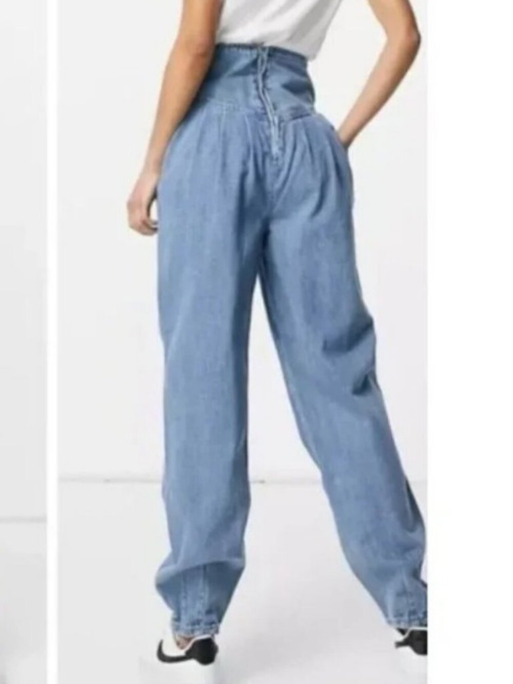 Missguided Tall High Waisted Corset Pleated Balloon Jeans Light Wash Size 6 - Picture 10 of 10
